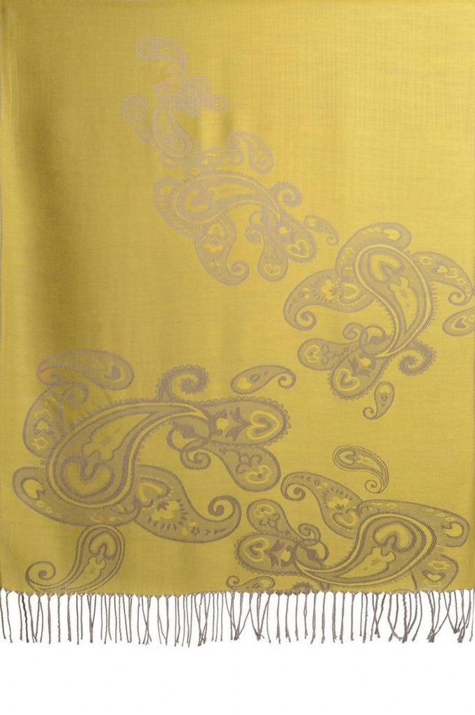 Liss Kiss Joined Paisleys On Pear Green Pashmina Feel With Tassels - Scarf