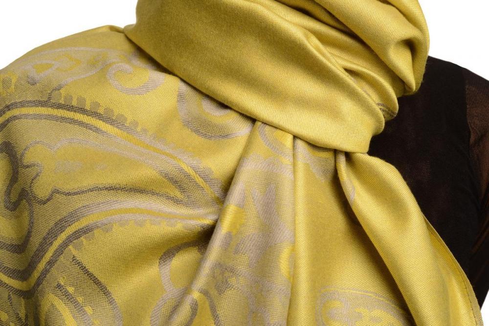 Liss Kiss Joined Paisleys On Pear Green Pashmina Feel With Tassels - Scarf