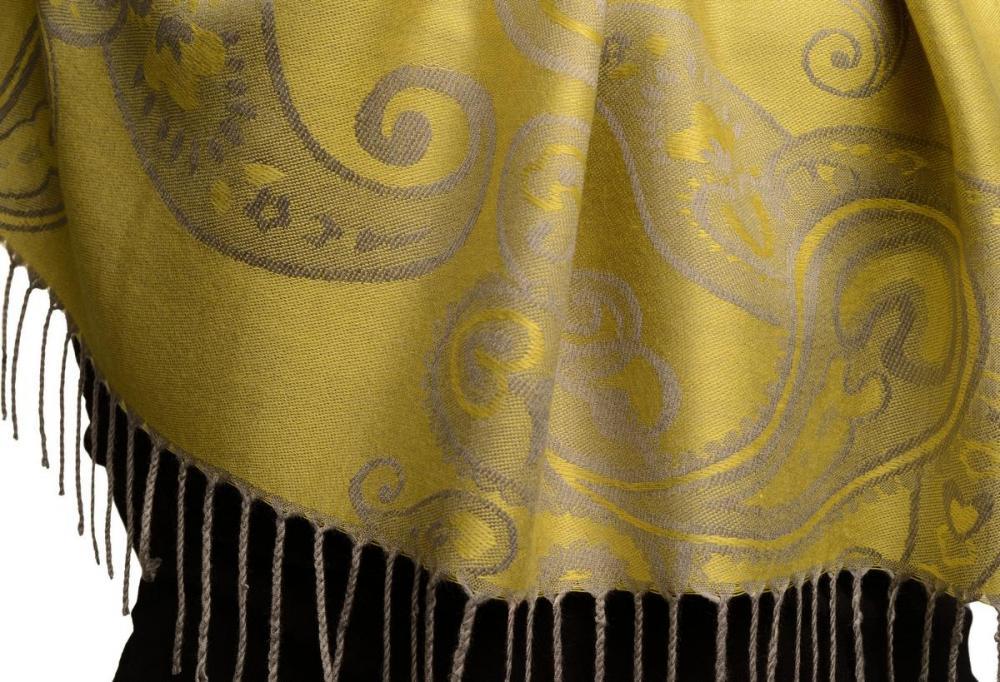 Liss Kiss Joined Paisleys On Pear Green Pashmina Feel With Tassels - Scarf