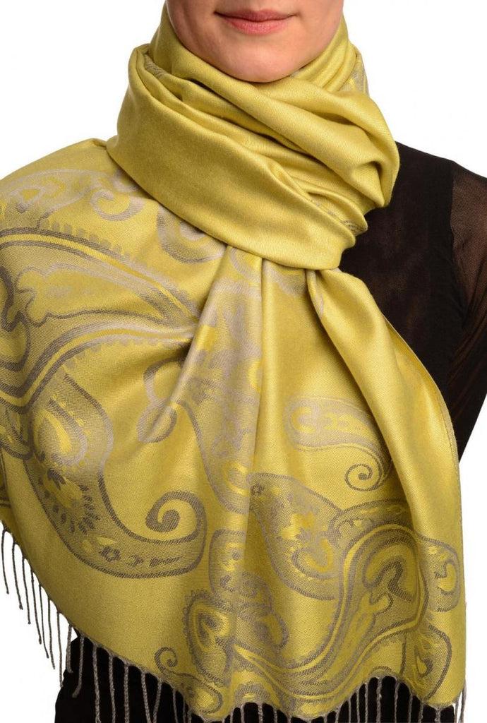 liss kiss Joined Paisleys On Pear Green Pashmina Feel With Tassels - Scarf
