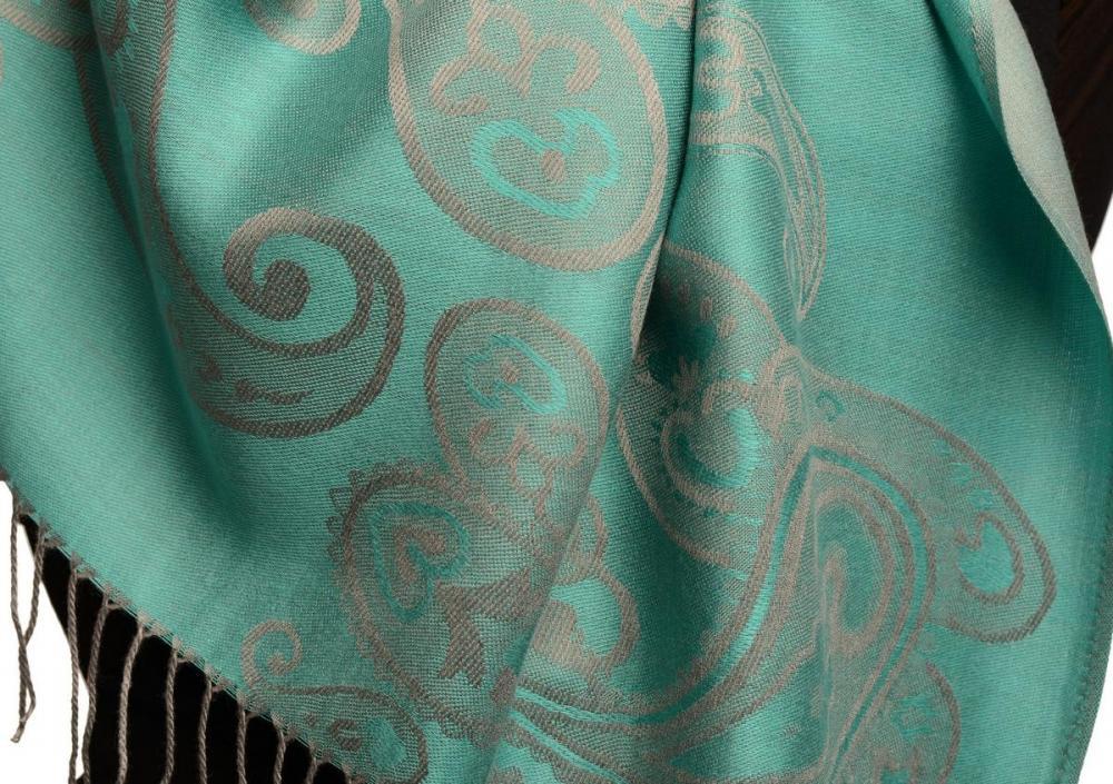 Liss Kiss Joined Paisleys On Powder Blue Pashmina Feel With Tassels - Scarf