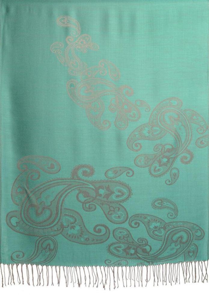 Liss Kiss Joined Paisleys On Powder Blue Pashmina Feel With Tassels - Scarf