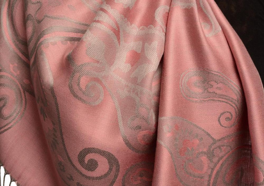 Liss Kiss Joined Paisleys On Puce Pink Pashmina Feel With Tassels - Scarf