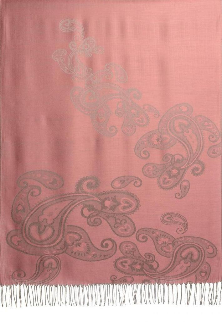 Liss Kiss Joined Paisleys On Puce Pink Pashmina Feel With Tassels - Scarf