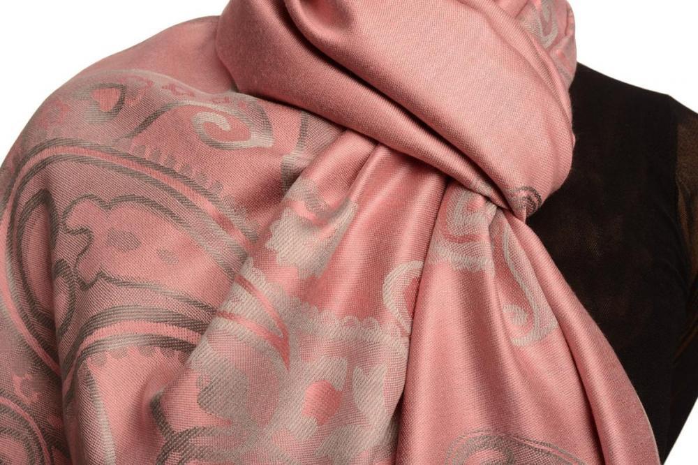 Liss Kiss Joined Paisleys On Puce Pink Pashmina Feel With Tassels - Scarf