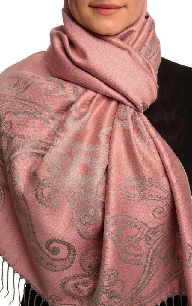 liss kiss Joined Paisleys On Puce Pink Pashmina Feel With Tassels - Scarf