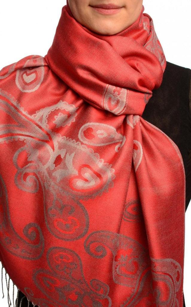 liss kiss Joined Paisleys On Red Pashmina Feel With Tassels - Scarf