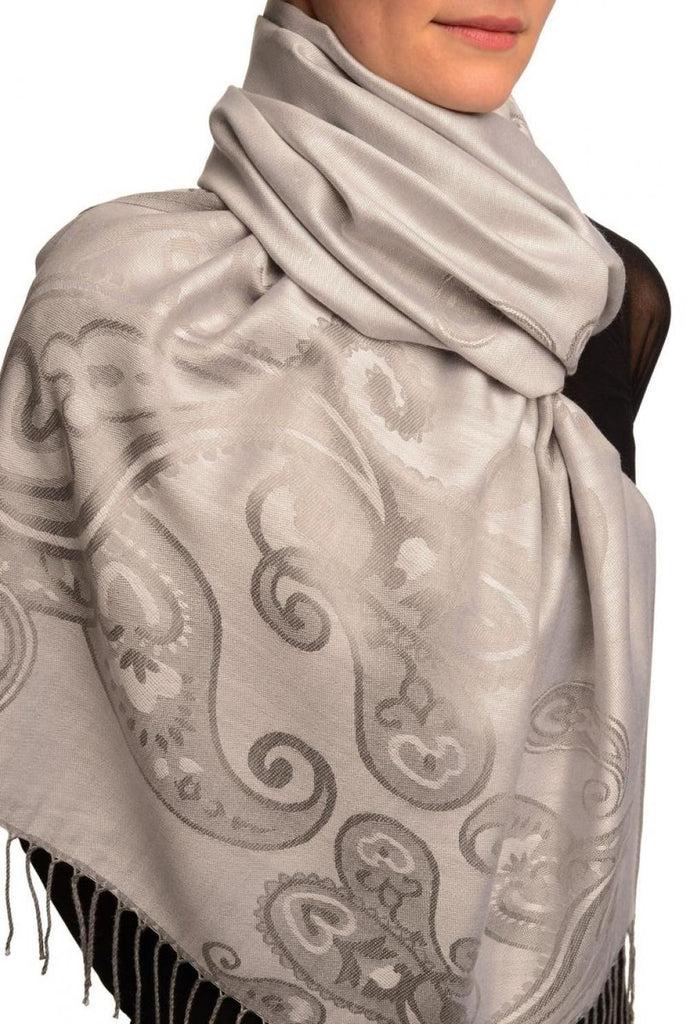 Liss Kiss Joined Paisleys On Silver Grey Pashmina Feel With Tassels - Scarf