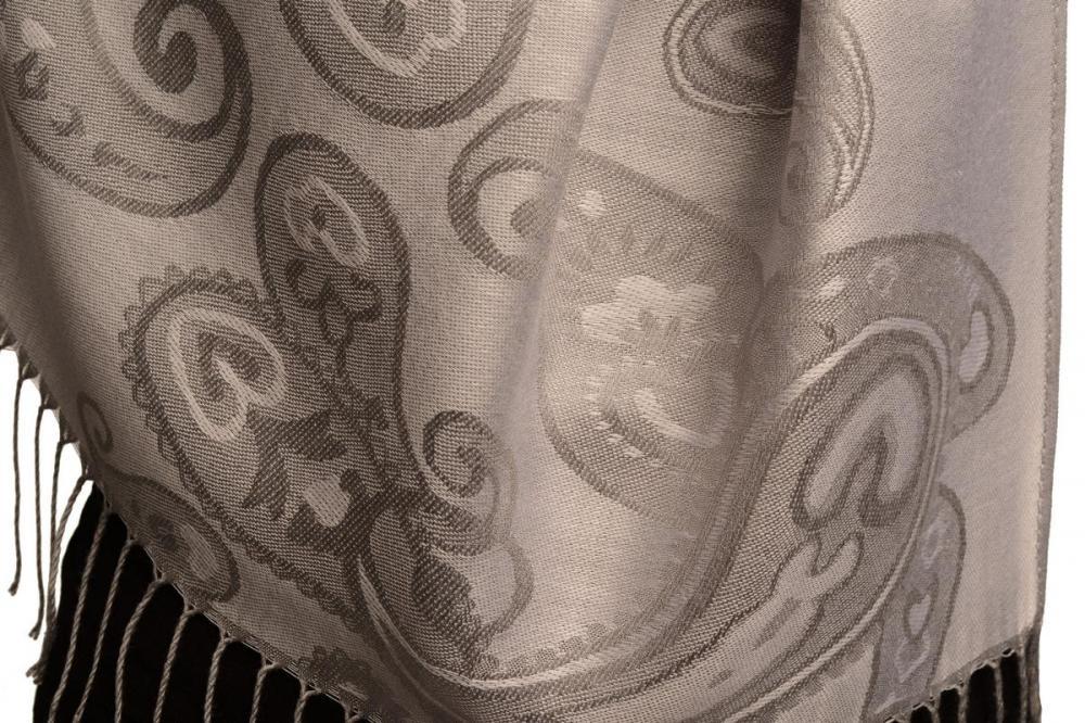 Liss Kiss Joined Paisleys On Silver Grey Pashmina Feel With Tassels - Scarf