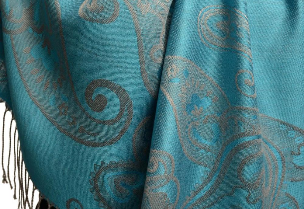 Liss Kiss Joined Paisleys On Sky Blue Pashmina Feel With Tassels - Scarf