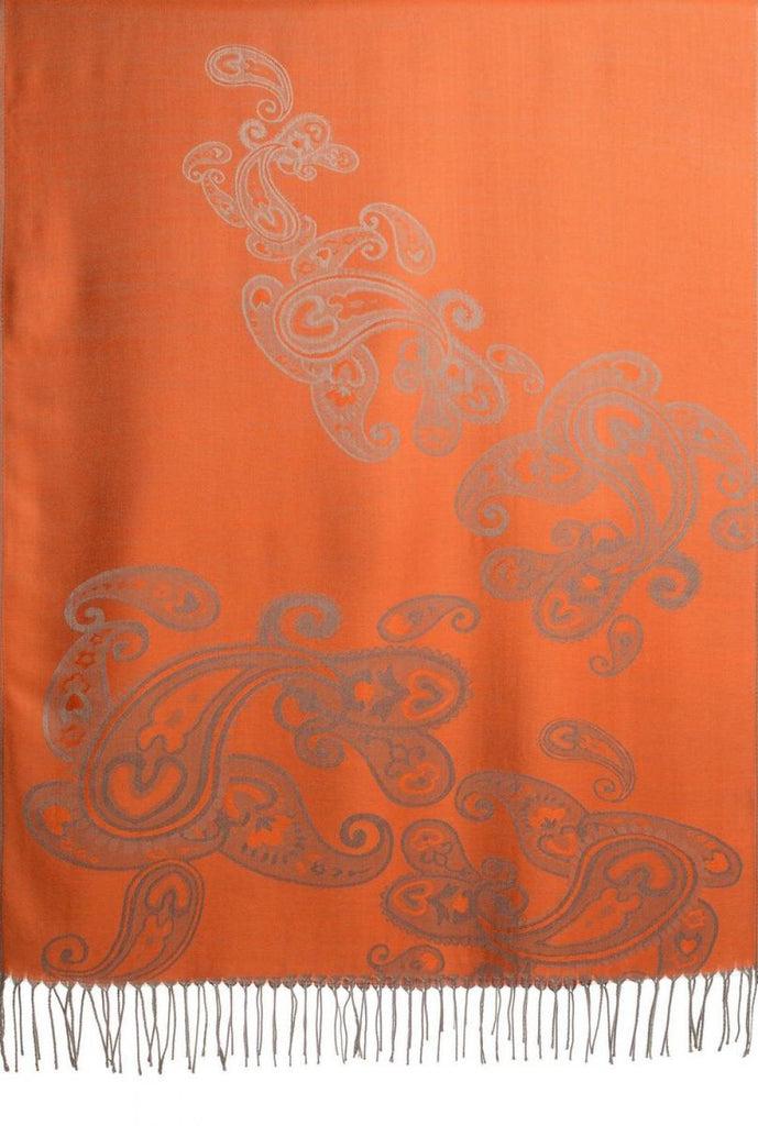 Liss Kiss Joined Paisleys On Terracotta Pashmina Feel With Tassels - Scarf