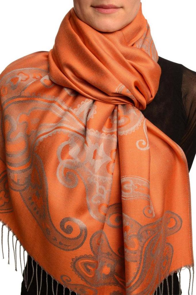 liss kiss Joined Paisleys On Terracotta Pashmina Feel With Tassels - Scarf