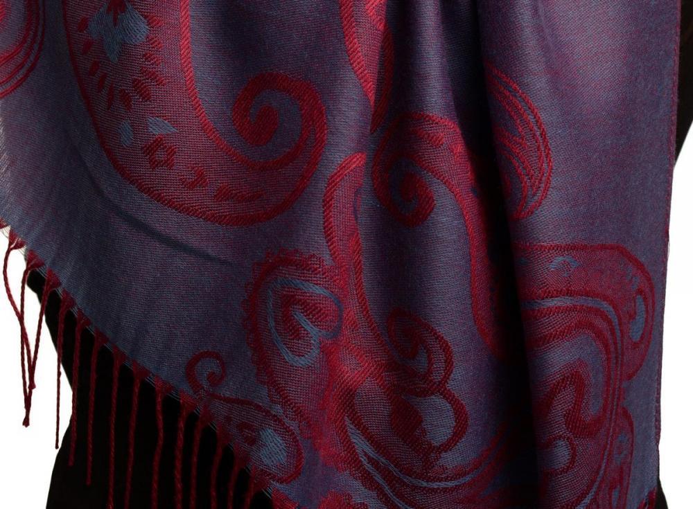 Liss Kiss Joined Paisleys On Ucla Blue Pashmina Feel With Tassels - Scarf