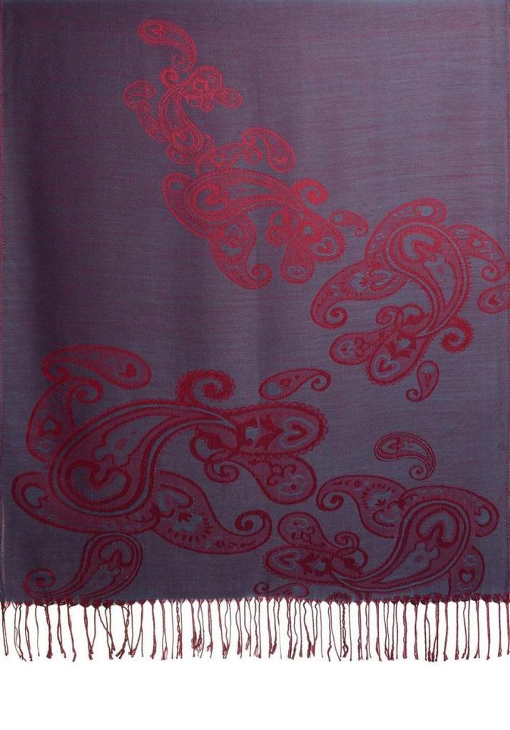 Liss Kiss Joined Paisleys On Ucla Blue Pashmina Feel With Tassels - Scarf