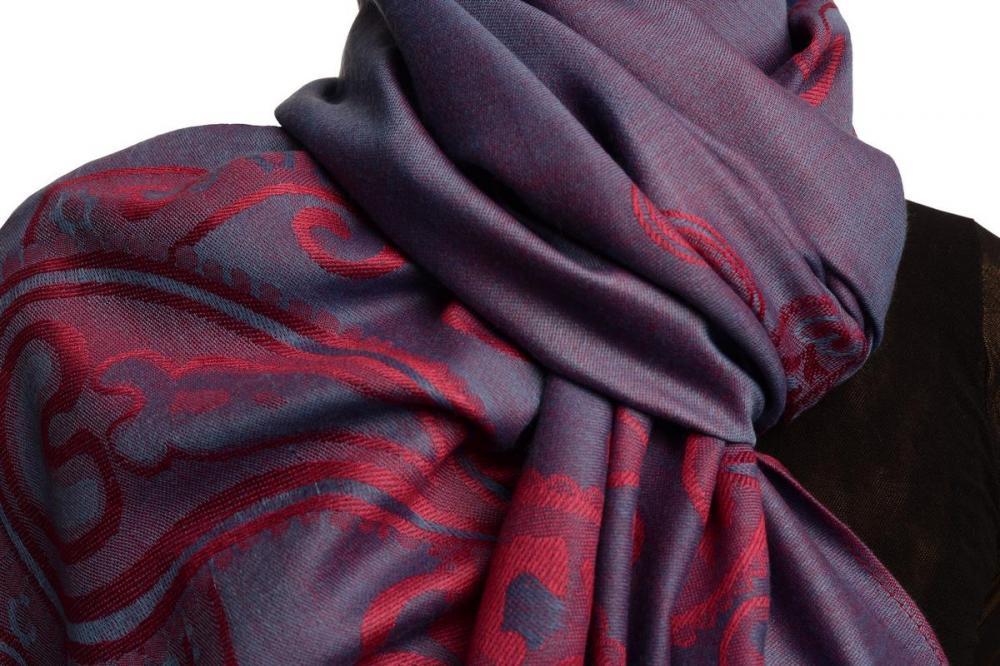 Liss Kiss Joined Paisleys On Ucla Blue Pashmina Feel With Tassels - Scarf