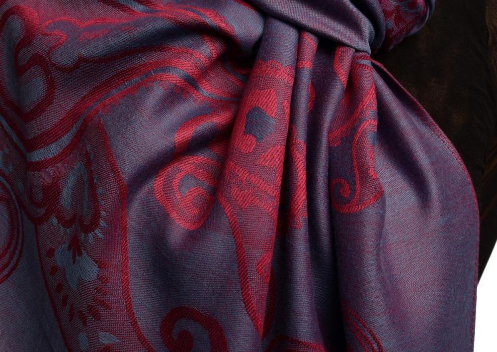 Liss Kiss Joined Paisleys On Ucla Blue Pashmina Feel With Tassels - Scarf
