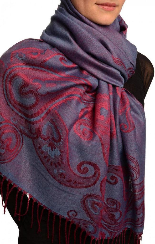 Liss Kiss Joined Paisleys On Ucla Blue Pashmina Feel With Tassels - Scarf