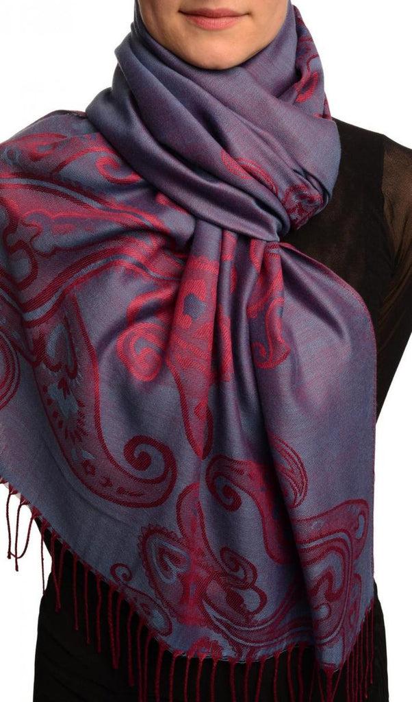 liss kiss Joined Paisleys On Ucla Blue Pashmina Feel With Tassels - Scarf