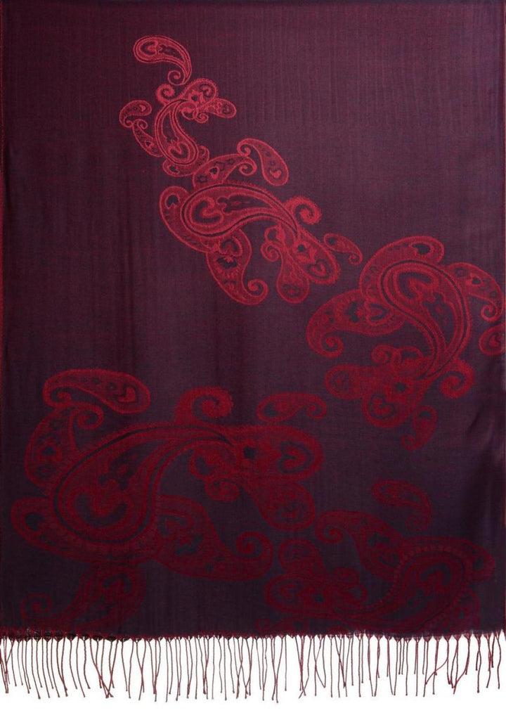 Liss Kiss Joined Paisleys On Violet Blue Pashmina Feel With Tassels - Scarf
