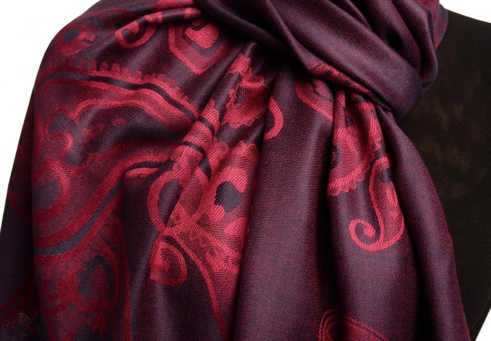 Liss Kiss Joined Paisleys On Violet Blue Pashmina Feel With Tassels - Scarf