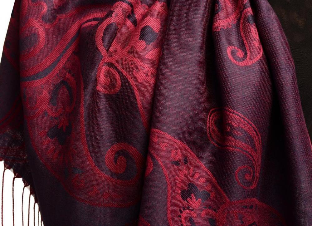 Liss Kiss Joined Paisleys On Violet Blue Pashmina Feel With Tassels - Scarf