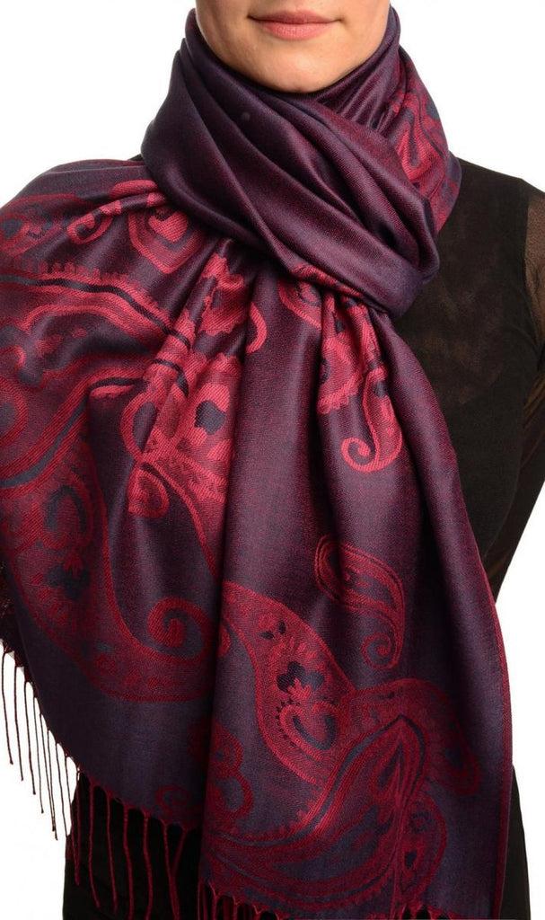 liss kiss Joined Paisleys On Violet Blue Pashmina Feel With Tassels - Scarf