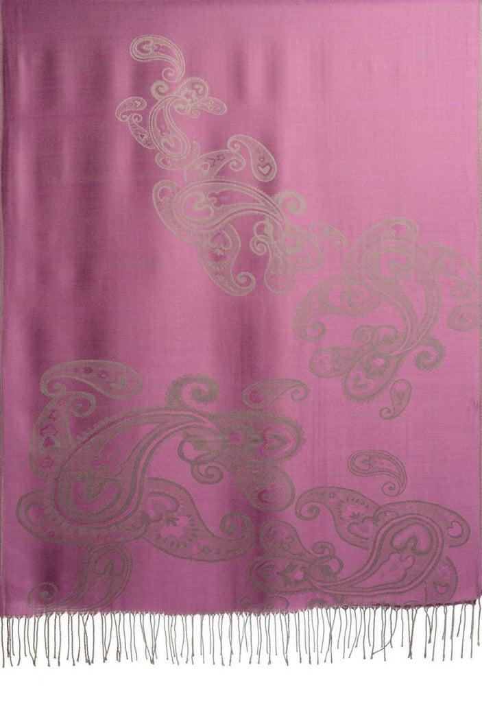 Liss Kiss Joined Paisleys On Violet Pashmina Feel With Tassels - Scarf