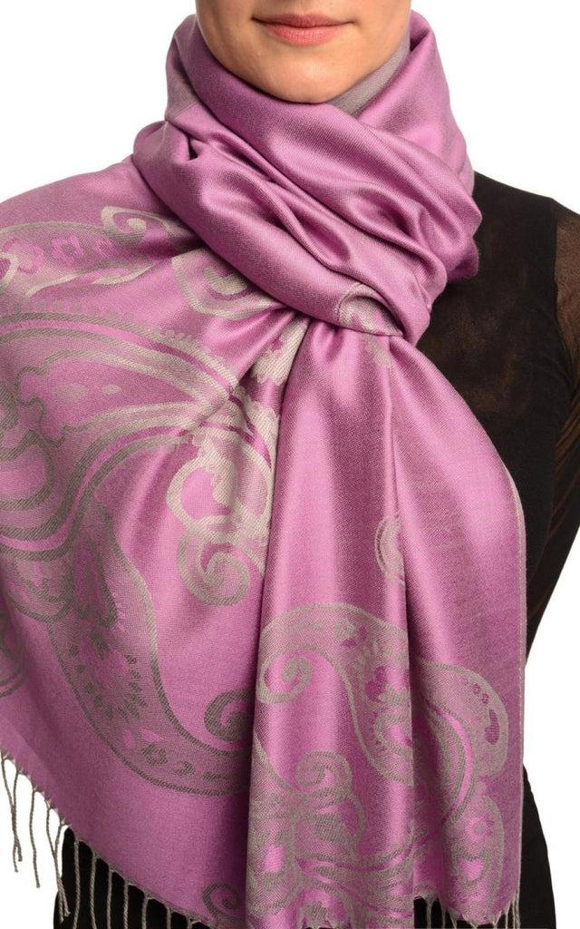 liss kiss Joined Paisleys On Violet Pashmina Feel With Tassels - Scarf