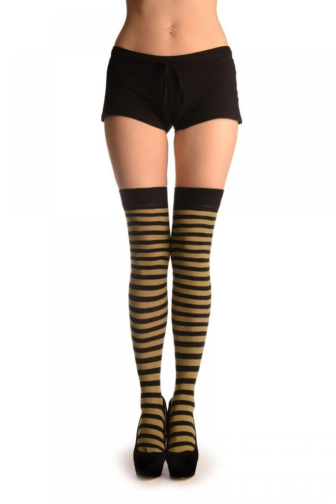 liss kiss Khaki Green & Black Stripes - Over The Knee Socks