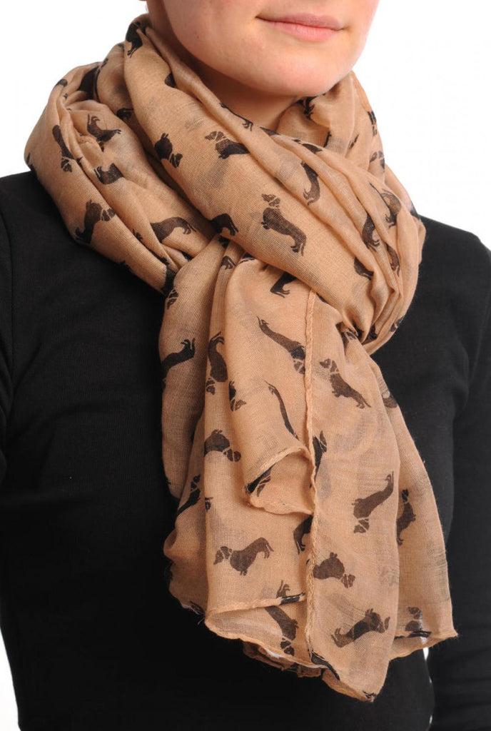Liss Kiss Khaki With Brown Dogs Unisex Scarf & Beach Sarong - Scarf