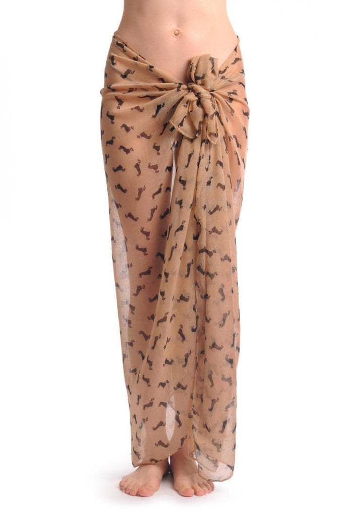 Liss Kiss Khaki With Brown Dogs Unisex Scarf & Beach Sarong - Scarf