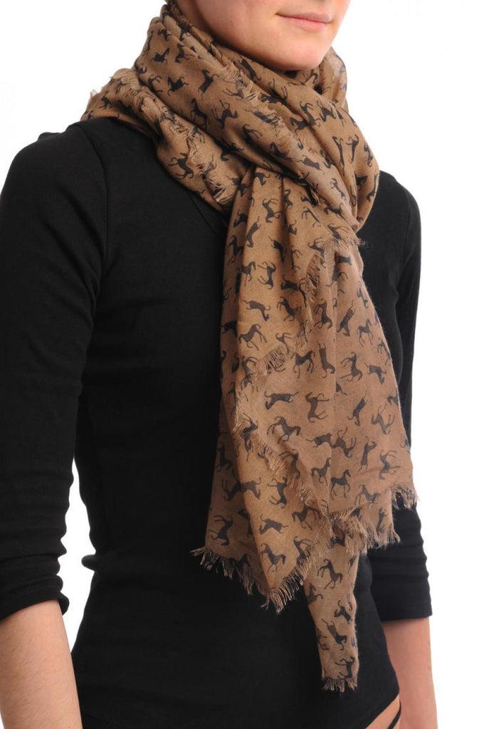 Liss Kiss Khaki With Small Brown Horses Unisex Scarf & Beach Sarong - Scarf