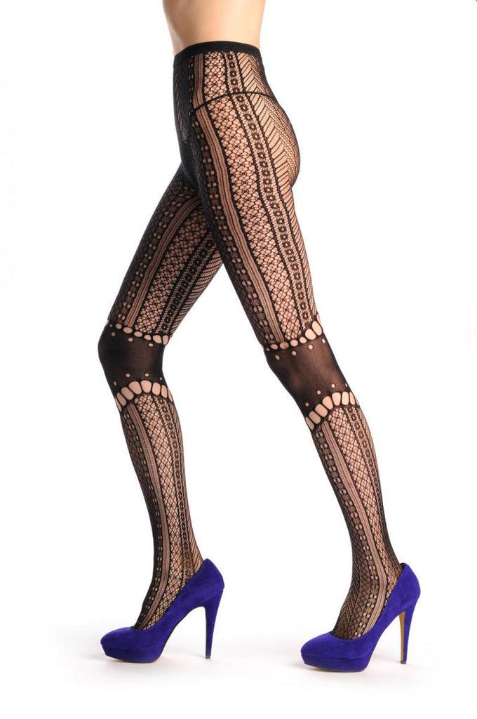 Liss Kiss Lace Fishnet With Opaque Knees Panels - Tights