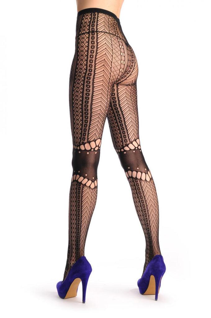 liss kiss Lace Fishnet With Opaque Knees Panels - Tights