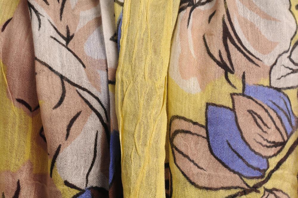 Liss Kiss Large Beige & Blue Roses And Sunflowers On Brown With Tassels - Scarf