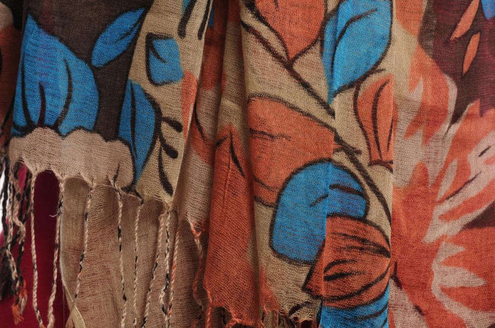 Liss Kiss Large Beige & Rust Roses And Sunflowers On Coffee Brown With Tassels - Scarf