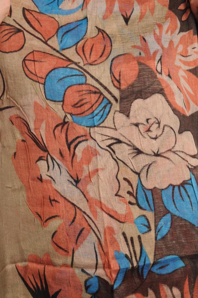 Liss Kiss Large Beige & Rust Roses And Sunflowers On Coffee Brown With Tassels - Scarf