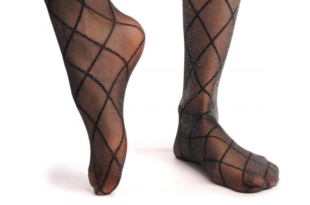 Liss Kiss Large Black Mesh With Silver Lurex - Tights