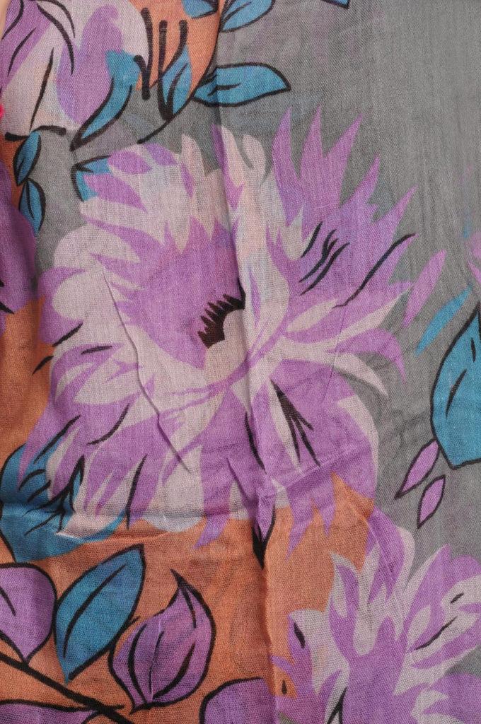 Liss Kiss Large Blue & Purple Roses And Sunflowers On Sandy Brown With Tassels - Scarf