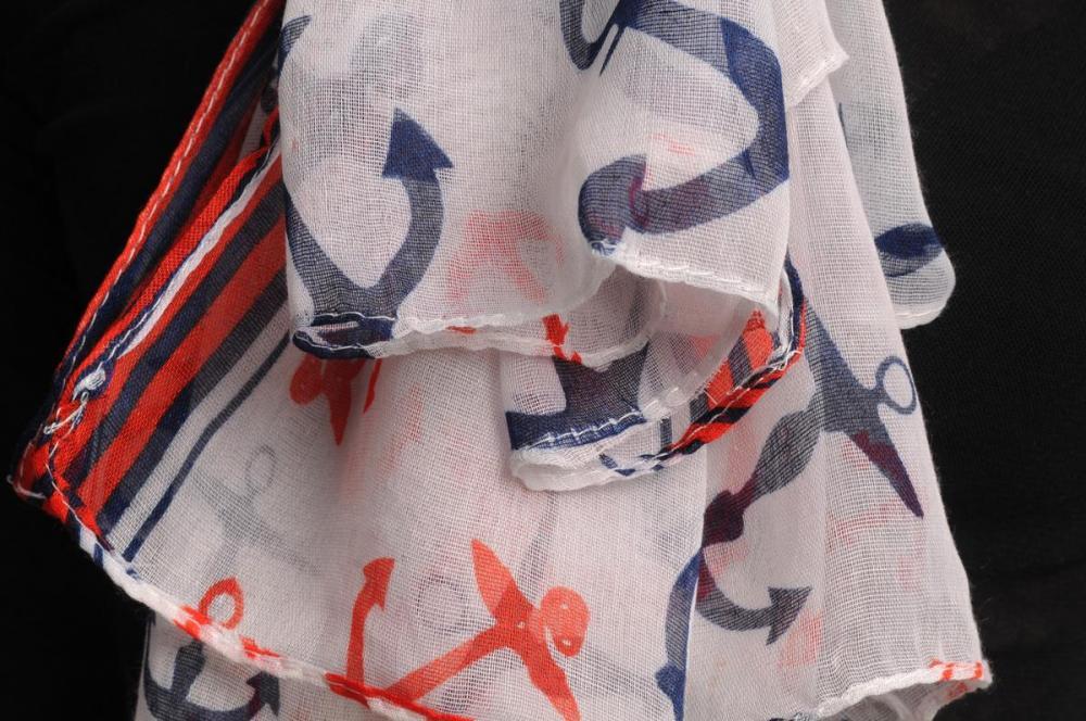 Liss Kiss Large Blue & Red Anchors With Red Stripe Trim Unisex Scarf & Beach Sarong - Scarf