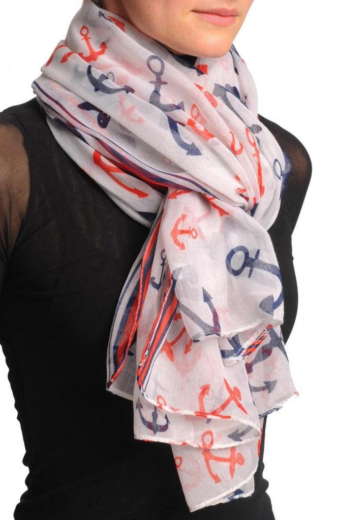 Liss Kiss Large Blue & Red Anchors With Red Stripe Trim Unisex Scarf & Beach Sarong - Scarf