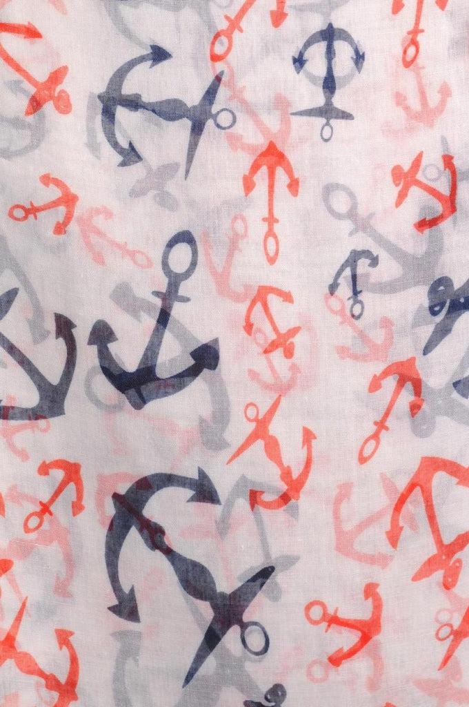 Liss Kiss Large Blue & Red Anchors With Red Stripe Trim Unisex Scarf & Beach Sarong - Scarf