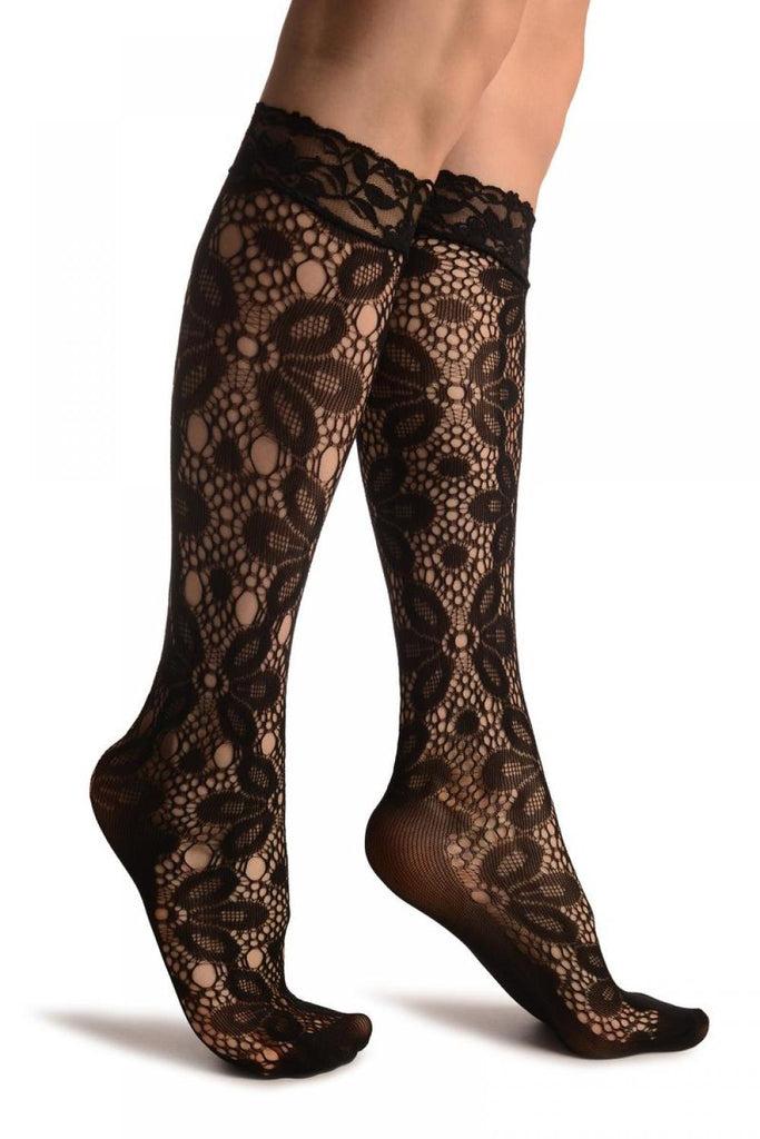 liss kiss Large Camomile Flowers Black Lace Knee High Socks - Socks
