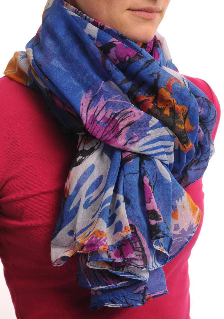 Liss Kiss Large Colourful Butterflies On Blue Unisex Scarf & Beach Sarong - Scarf