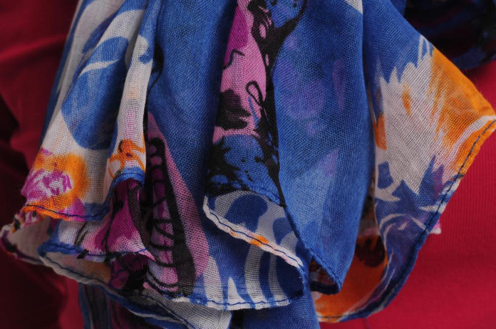 Liss Kiss Large Colourful Butterflies On Blue Unisex Scarf & Beach Sarong - Scarf