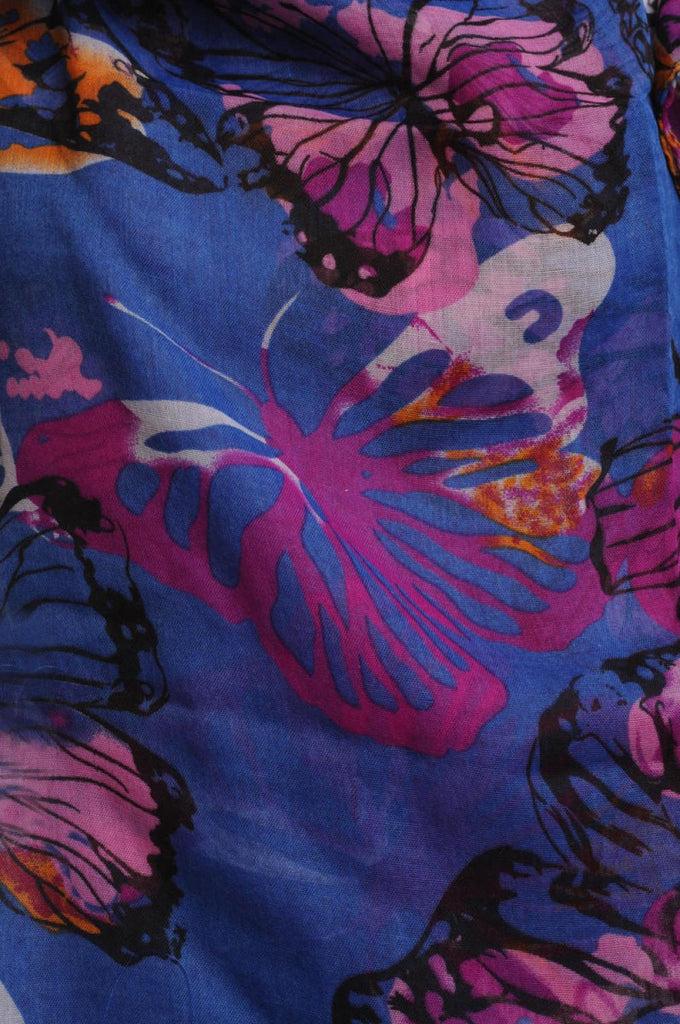 Liss Kiss Large Colourful Butterflies On Blue Unisex Scarf & Beach Sarong - Scarf