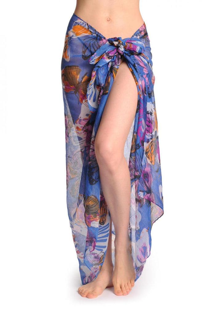 liss kiss Large Colourful Butterflies On Blue Unisex Scarf & Beach Sarong - Scarf