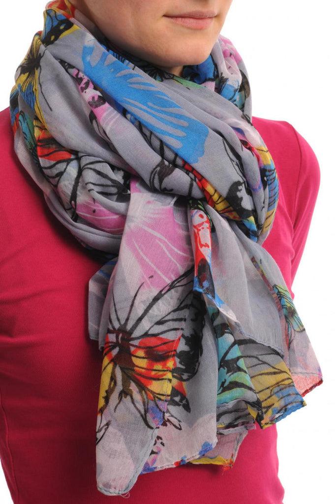Liss Kiss Large Colourful Butterflies On Lavender Unisex Scarf & Beach Sarong - Scarf
