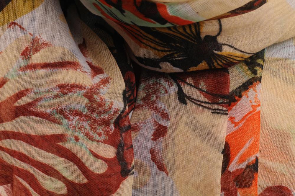Liss Kiss Large Colourful Butterflies On Light Beige Unisex Scarf & Beach Sarong - Scarf