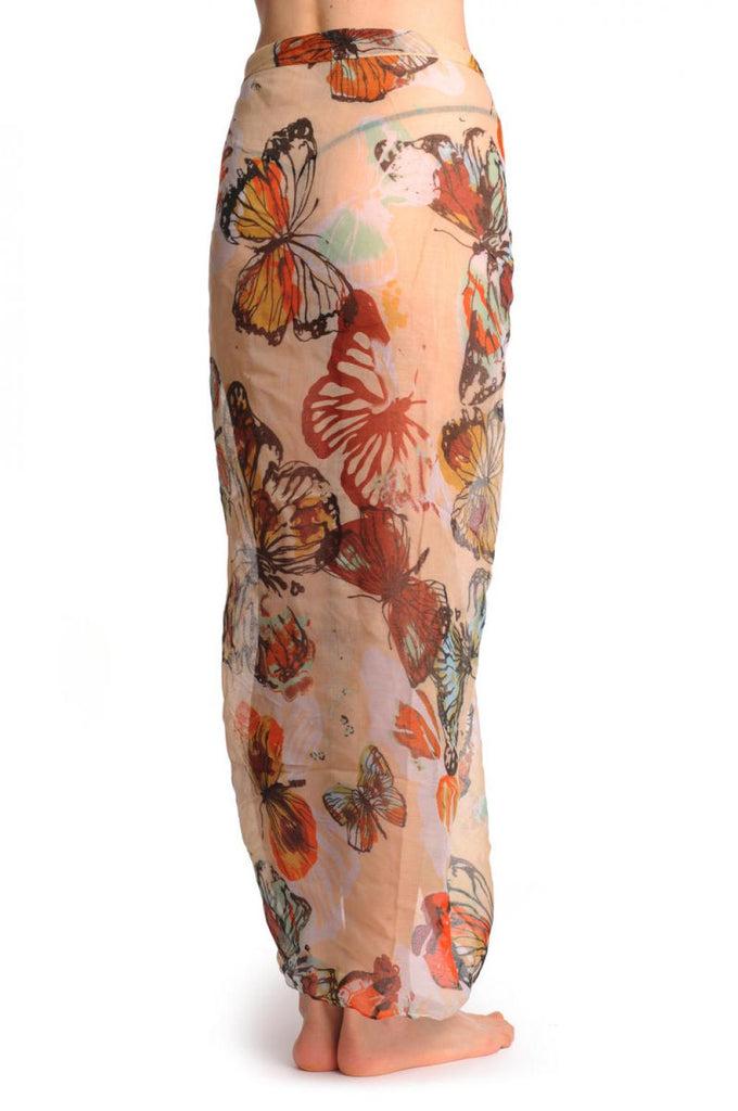 Liss Kiss Large Colourful Butterflies On Light Beige Unisex Scarf & Beach Sarong - Scarf
